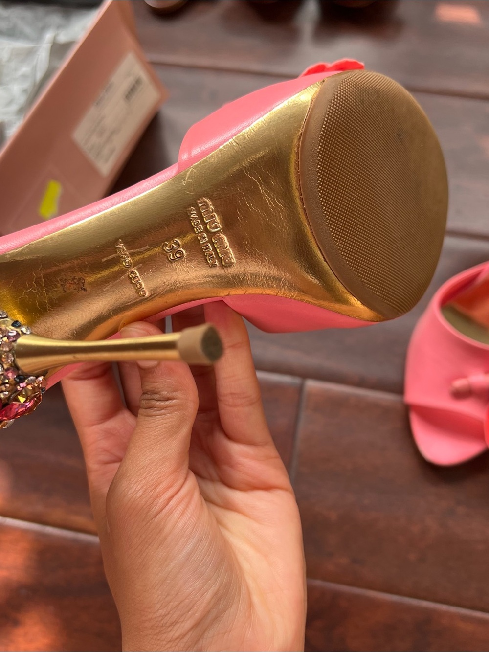 Miu Miu Pink Floral Jewel-Embellished Sandal Heels - Picture 4 of 8